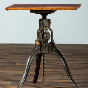 Appraisal: An Optometrist's Iron and Oak Adjustable Table Early th Century