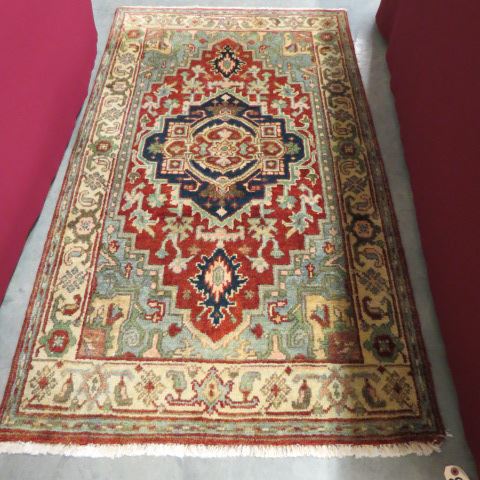 Appraisal: Heriz Persian Handmade Rug central medallion soft colors 'X '