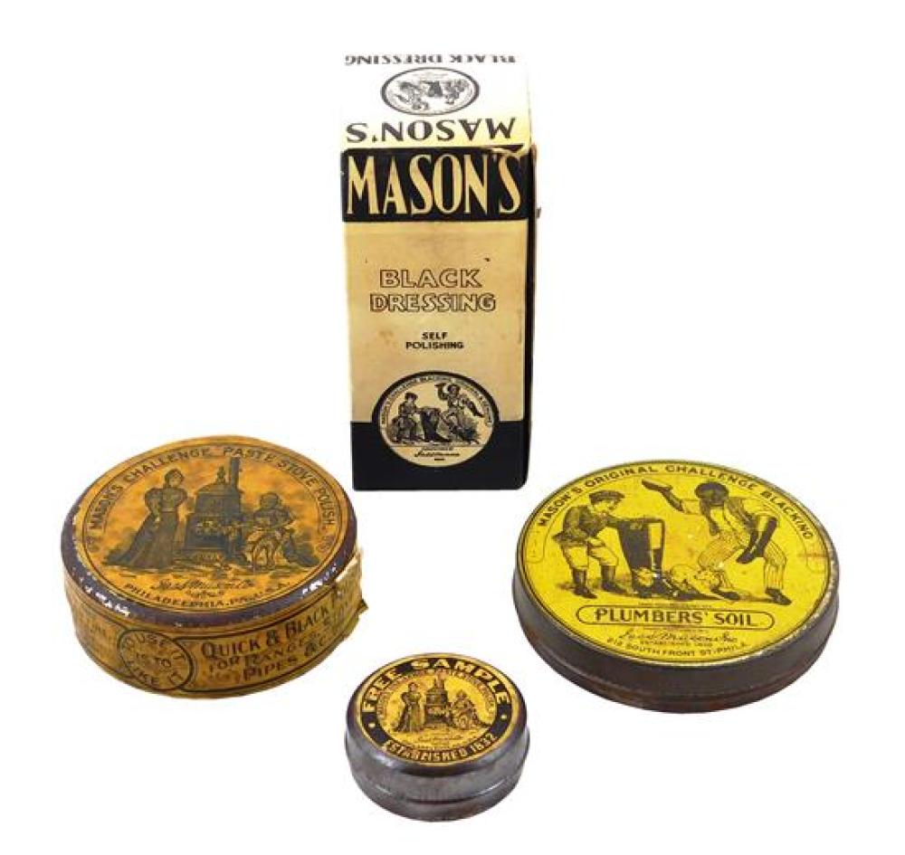 Appraisal: BLACK AMERICANA Four Mason's Blacking items Black Stove Polish c