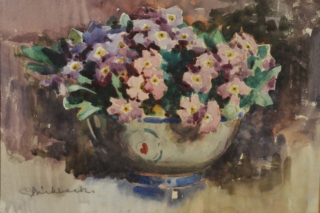 Appraisal: STRICKBECK Still life - A bowl of flowers signed watercolour