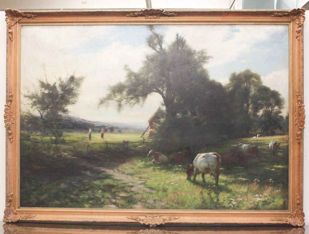 Appraisal: LARGE OIL ON CANVAS pastoral landscape in the manner of