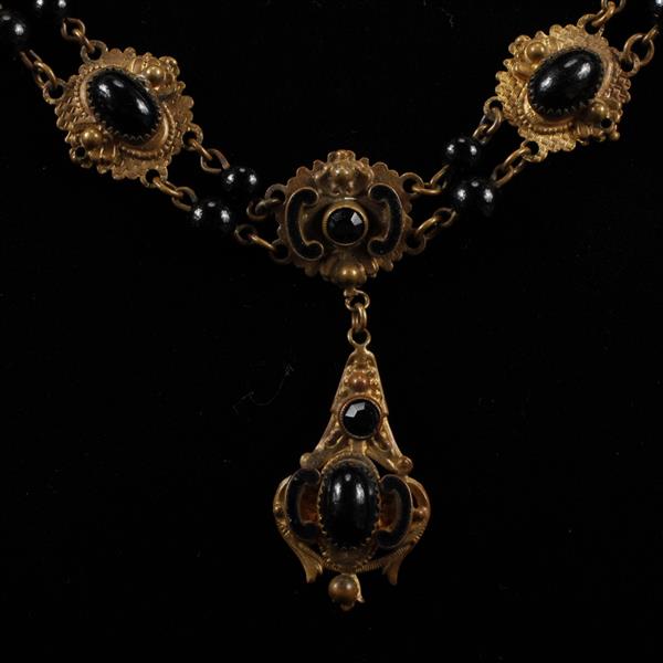 Appraisal: Czech Art Deco Black Onyx Glass on Brass Necklace