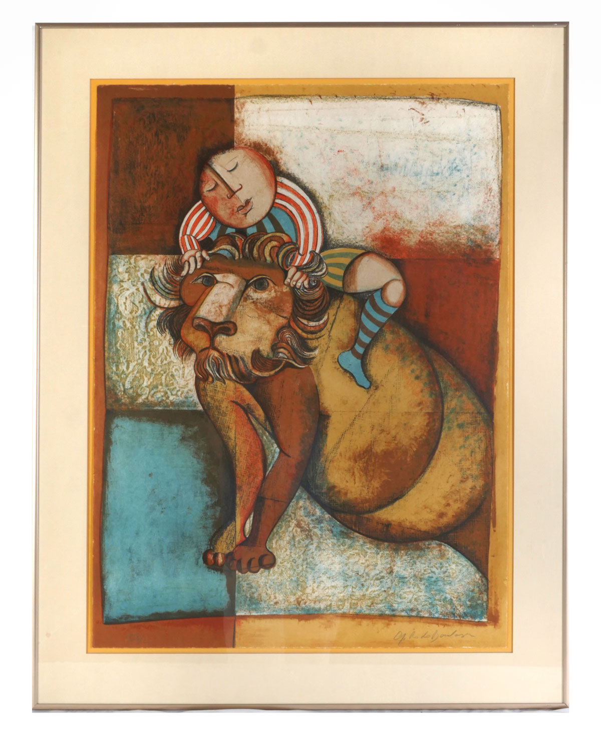 Appraisal: BOULANGER Graciela Rodo Bolivian French b Boy With Lion Lithograph