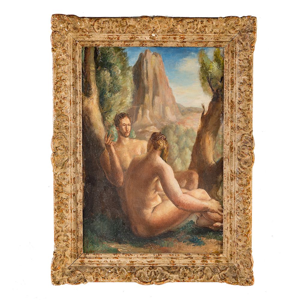 Appraisal: Felix Bellenot Adam and Eve oil on canvas French -