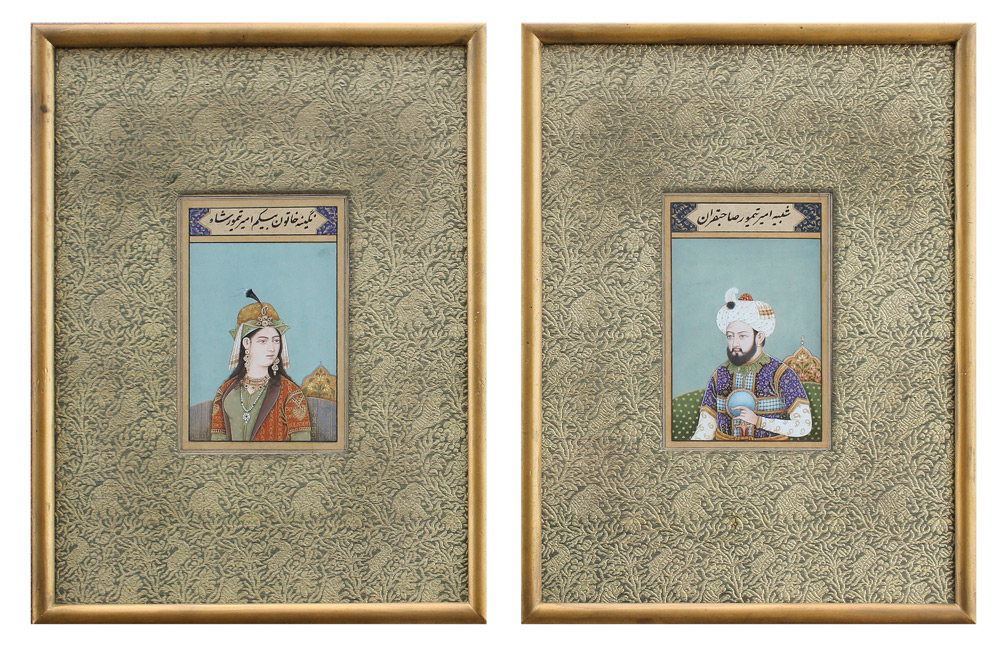 Appraisal: PAIR OF PERSIAN MINIATURE PAINTINGS Portraits of Young Male and