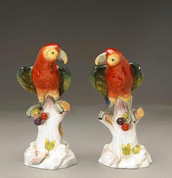 Appraisal: A pair of Dresden porcelain models of parrots Carl Theime