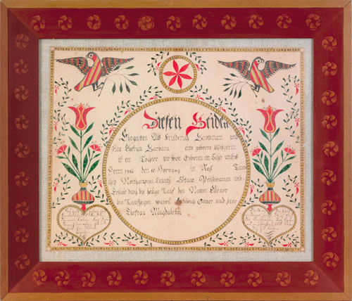 Appraisal: Northampton County Pennsylvania ink and watercolor fraktur dated the central