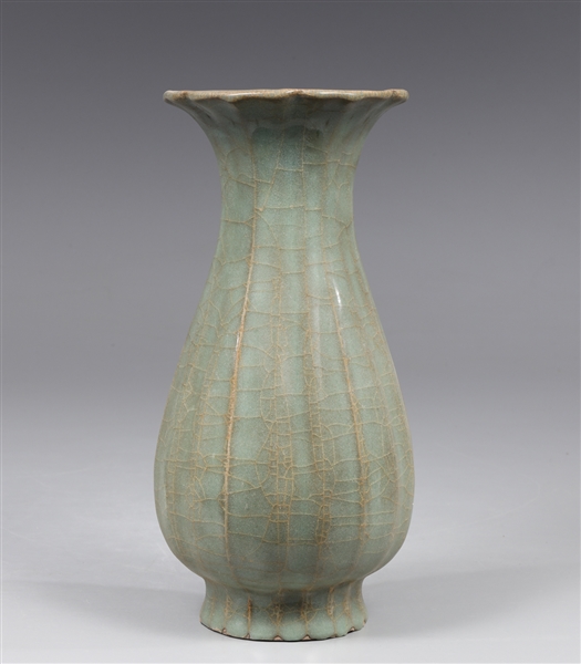 Appraisal: Chinese celadon crackle glazed porcelain vase with molded scalloped rim