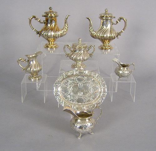 Appraisal: silver four piece tea service by Peruzzi together with two