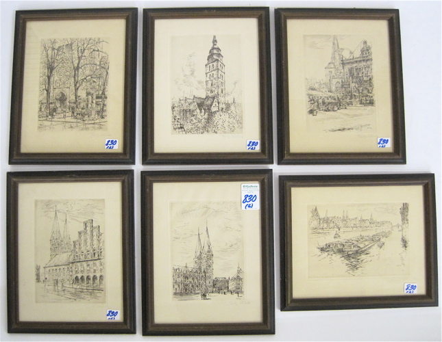 Appraisal: FRITZ KUCK SIX ETCHINGS ON PAPER German - City views