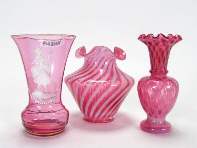 Appraisal: Group of Cranberry Colored Glass including '' Mary Gregory style