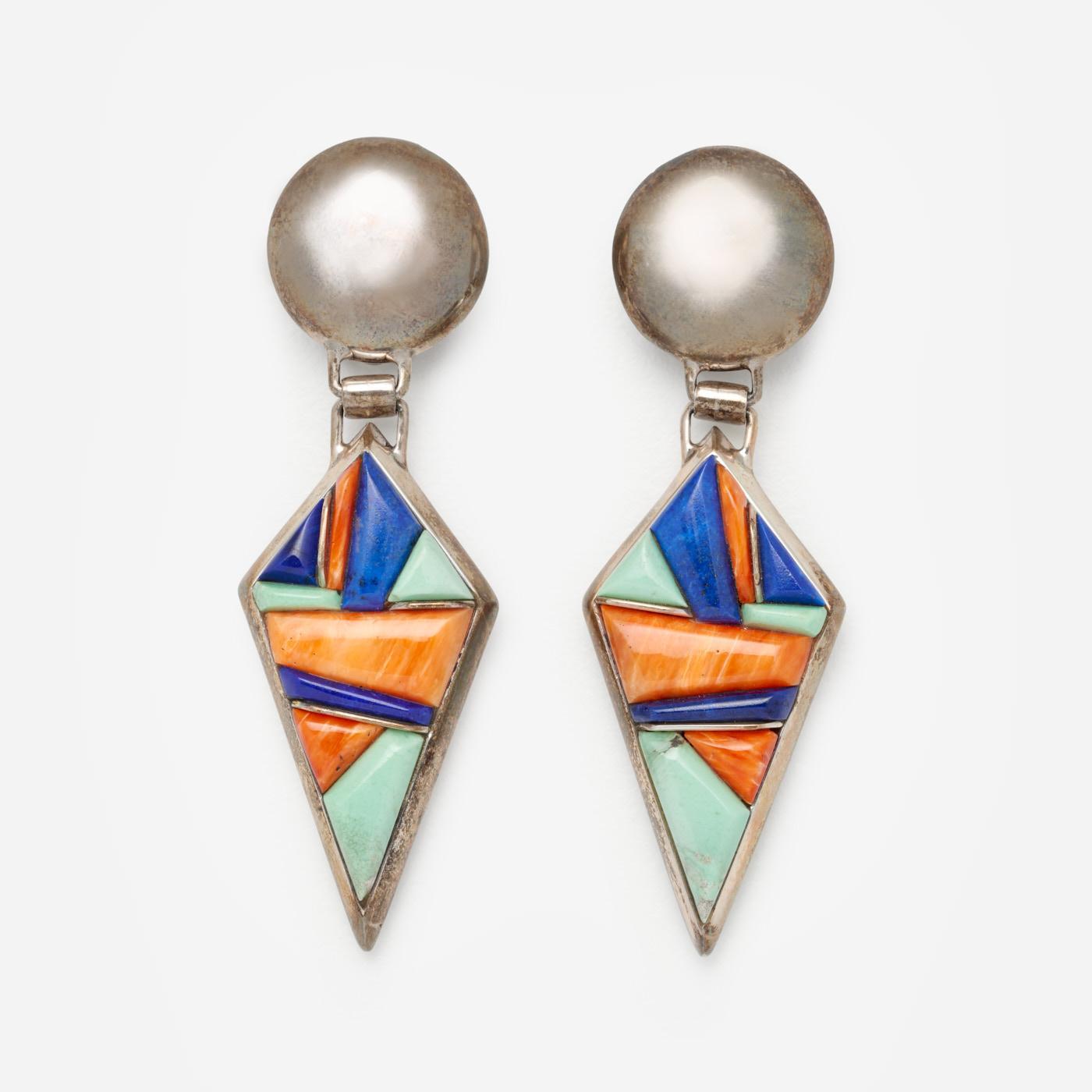 Appraisal: LYNOL YELLOWHORSE NAVAJO COBBLESTONE EARRINGS Lynol Yellowhorse Dine - A