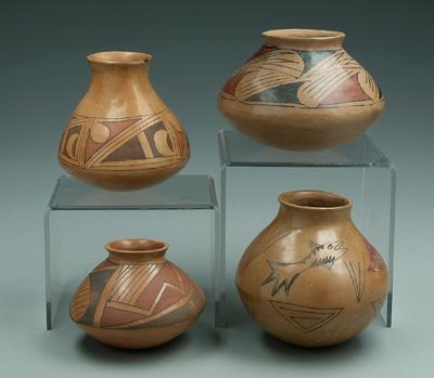 Appraisal: Four Southwestern pots all with hand painted geometric decoration one