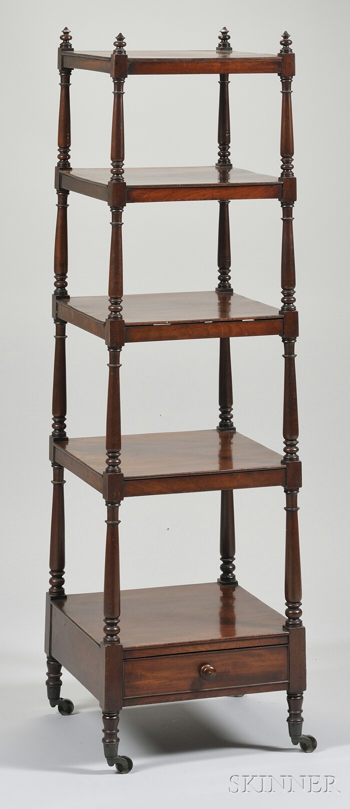 Appraisal: Regency Mahogany Graduated Five-tier Etagere flaring form with drawer at