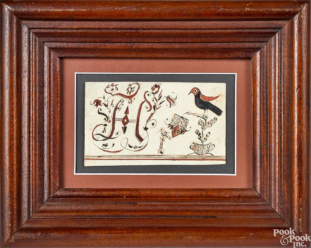 Appraisal: Pennsylvania fraktur reward of merit Southeastern Pennsylvania ink and watercolor