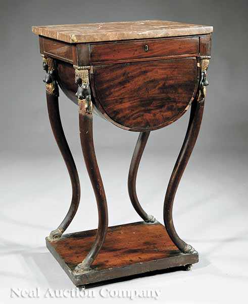 Appraisal: A Good Empire Carved Mahogany Ebonized and Gilt Work Table