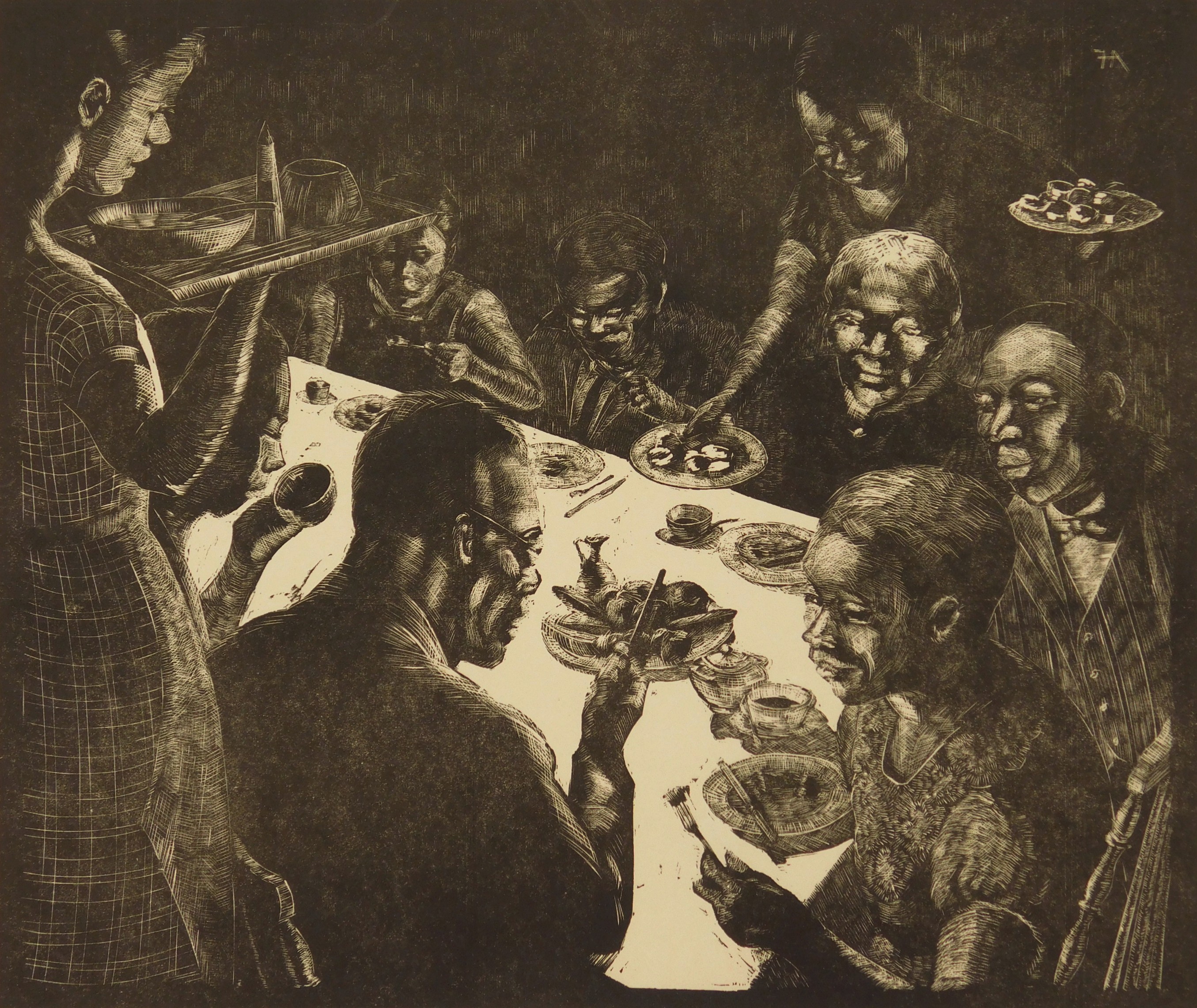 Appraisal: Frank Hartley Anderson - Church Supper'' - woodcut signed titled