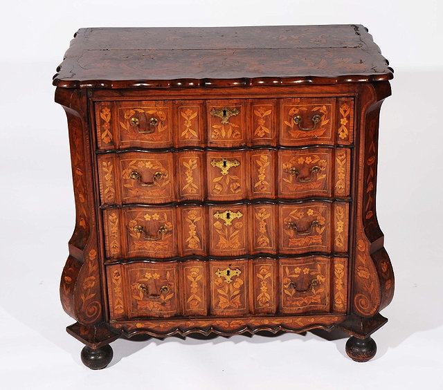 Appraisal: AN TH CENTURY DUTCH MARQUETRY CHEST of four drawers with