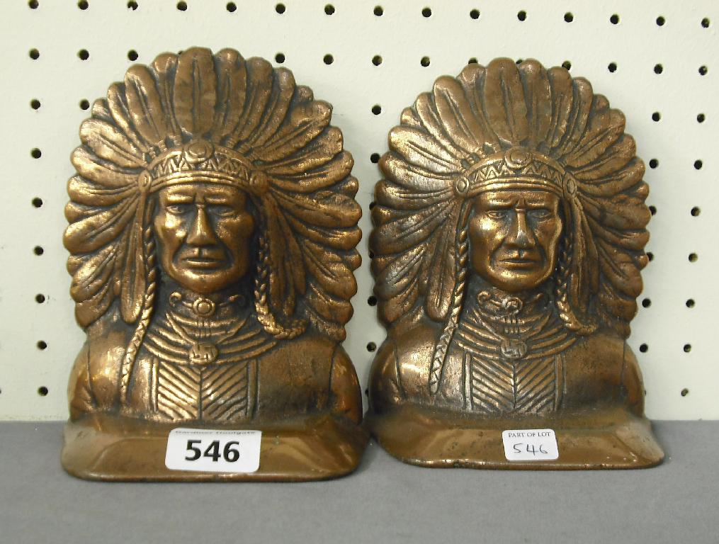 Appraisal: Pair of novelty copper bookends cast as Indian Chiefs with