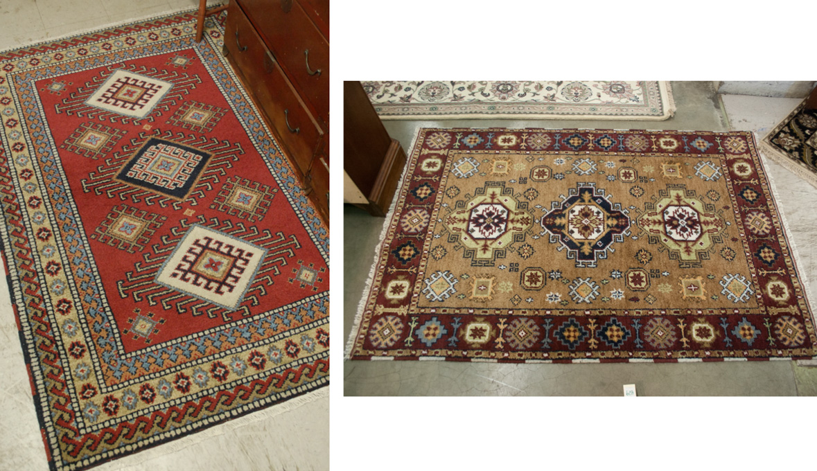 Appraisal: TWO HAND KNOTTED ORIENTAL AREA RUGS Indo-Persian both featuring triple