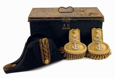 Appraisal: A boxed pair of epaulettes and a bicorn for a