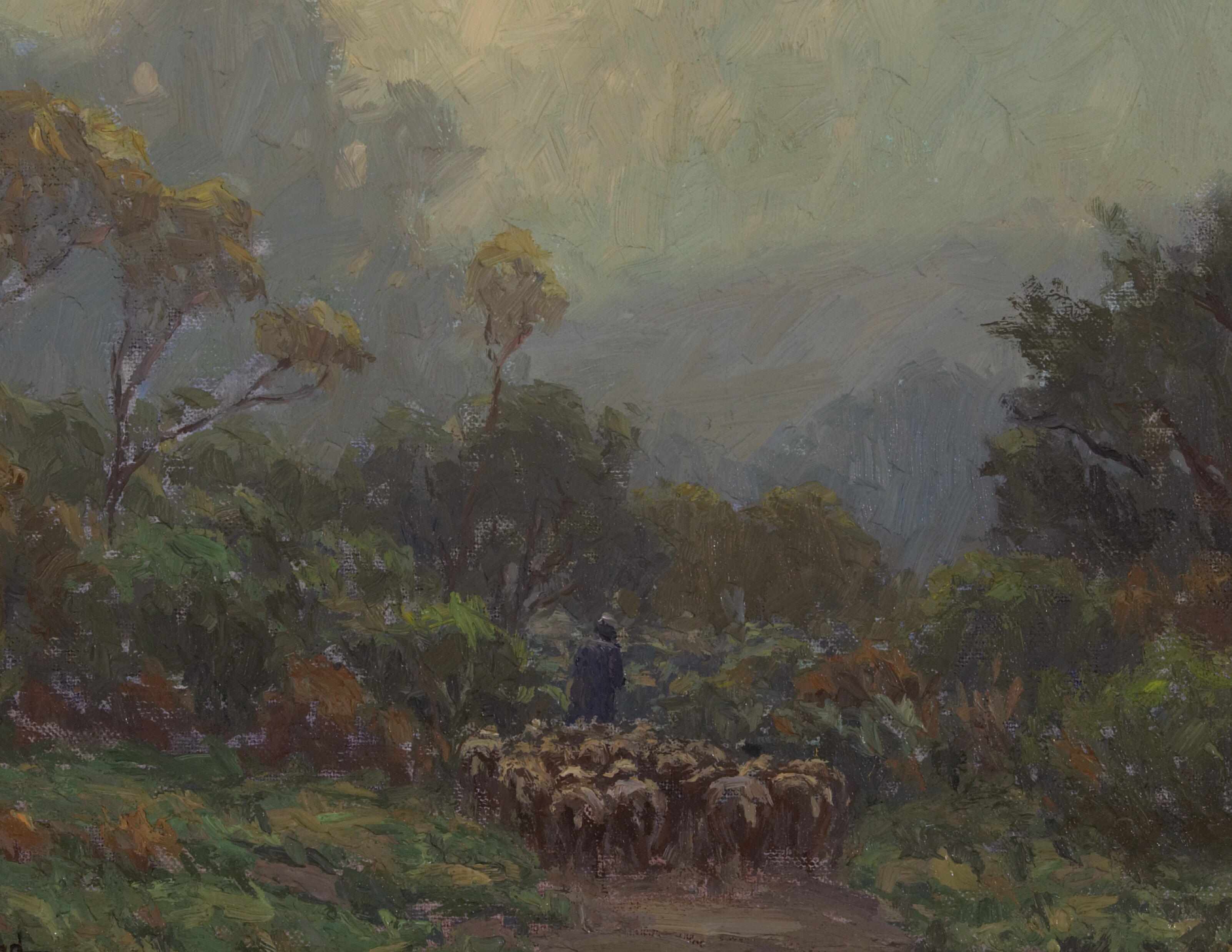 Appraisal: Granville Redmond American - Misty morning shepherd with flock signed