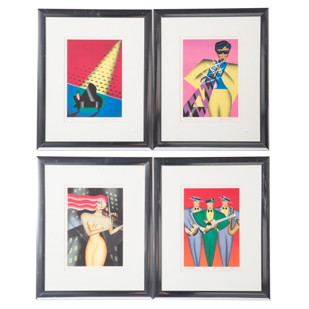 Appraisal: Four color serigraphs of musicians Each signed lr x in