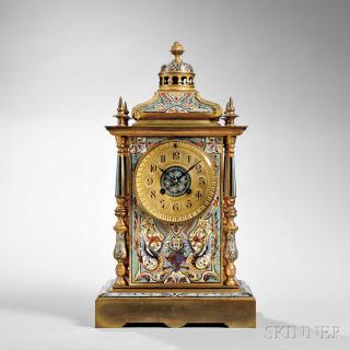 Appraisal: French Champleve Shelf Clock France c brass case with champleve