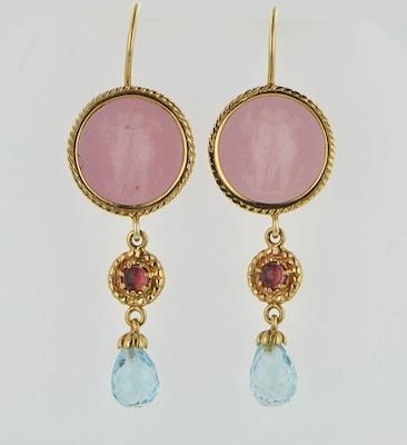 Appraisal: A Pair of Glass Cameo and Gemstone Earrings by Tagliamonte