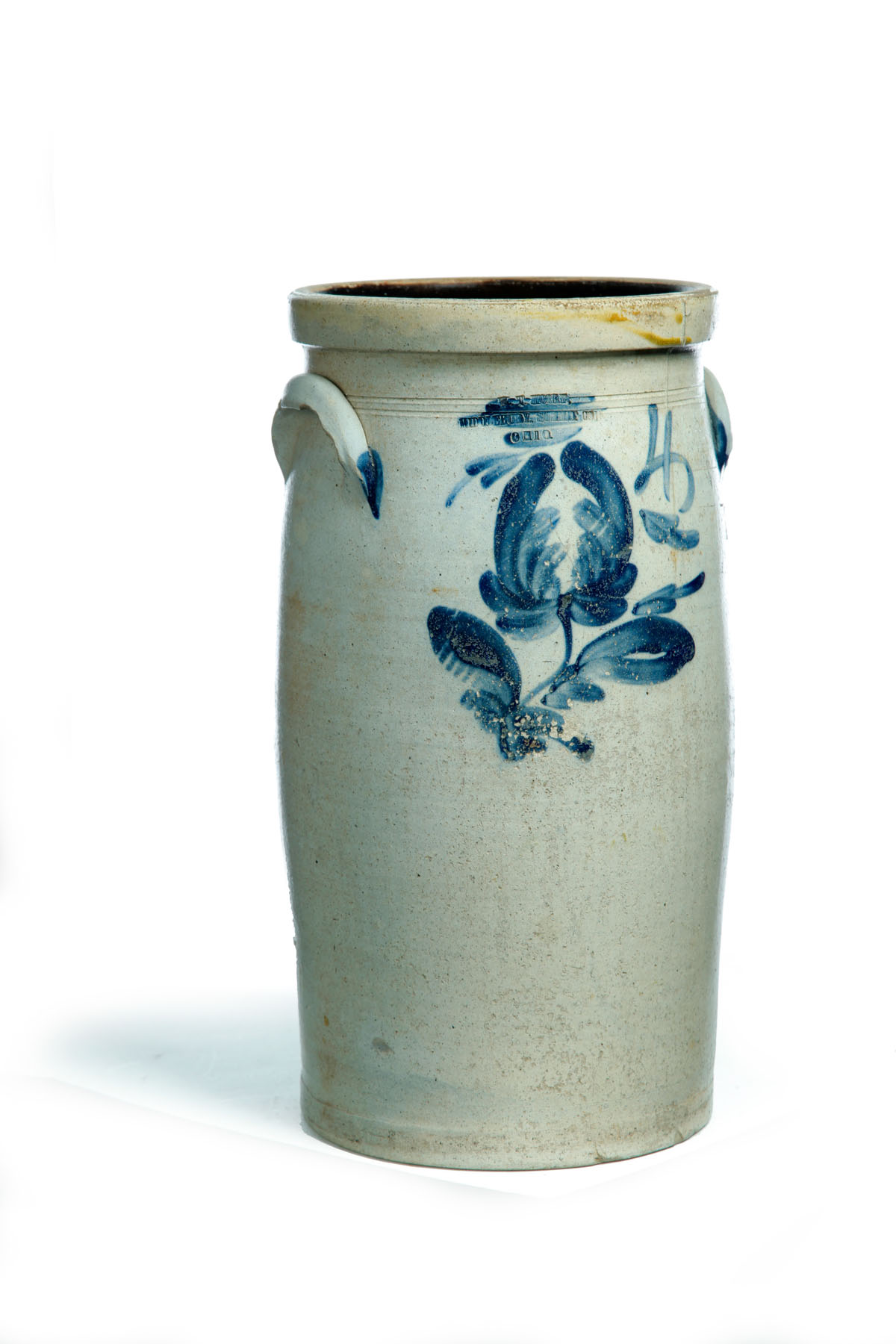 Appraisal: DECORATED STONEWARE CHURN Marked for W T Moore Middlebury Summit