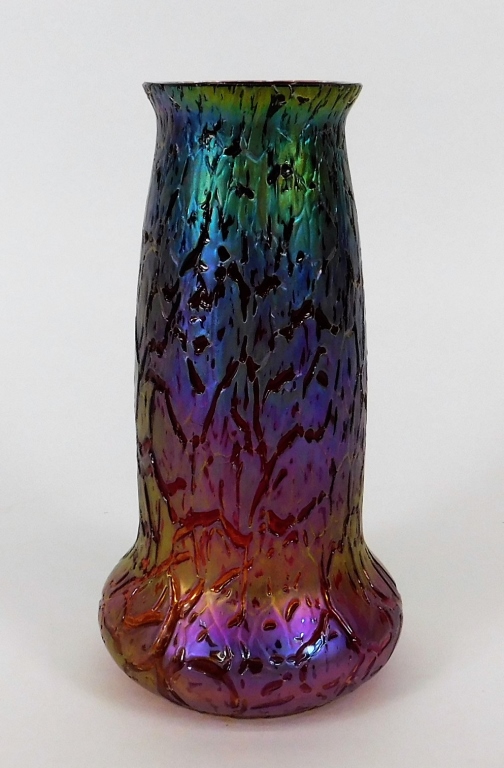 Appraisal: KRALIK IRIDESCENT CRACKLE BOHEMIAN ART GLASS VASE Bohemia th CenturyLow