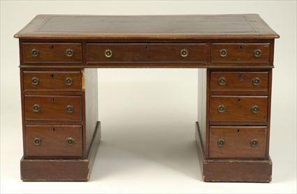 Appraisal: English Victorian Mahogany Pedestal Desk with Leather-Inset Top x x