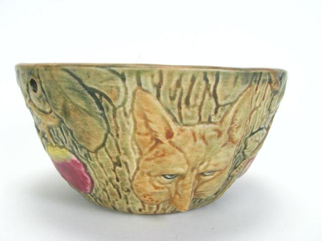 Appraisal: Weller Pottery hanging basket Woodcraft series with Fox circa 's