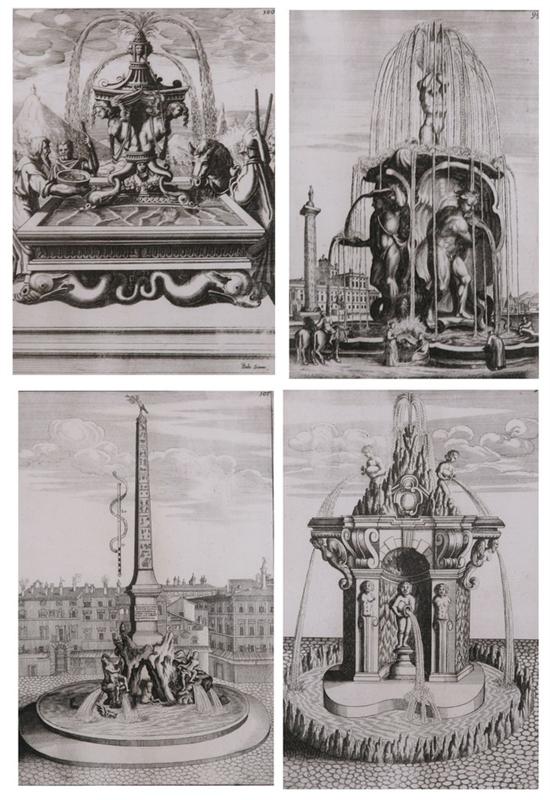 Appraisal: GEORG ANDREAS BOCKLER German th century Fountains Six black and