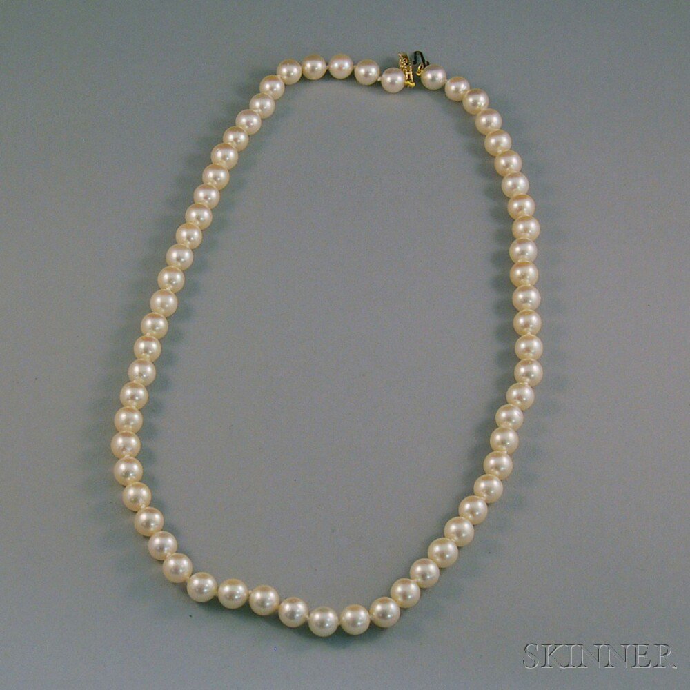 Appraisal: Cultured Pearl Necklace completed with kt yellow gold clasp the