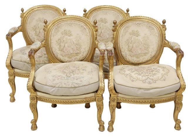 Appraisal: lot of Louis XV style giltwood armchairs Spain th c