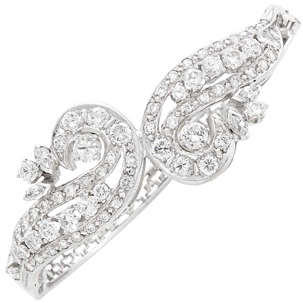 Appraisal: White Gold and Diamond Bangle Bracelet round diamonds ap cts