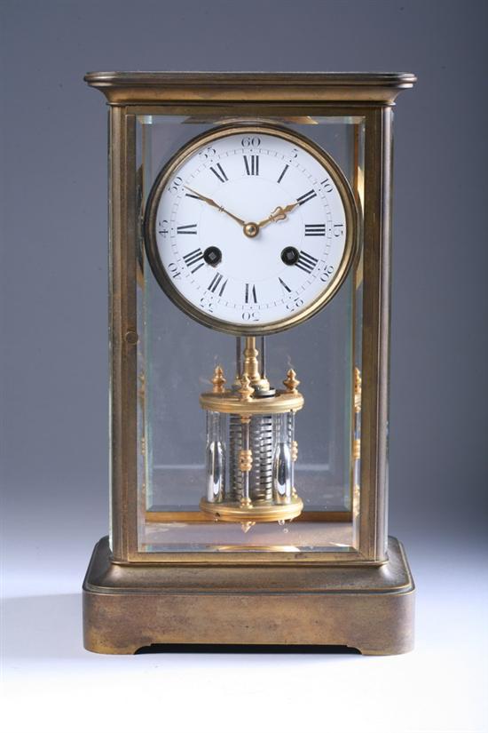 Appraisal: FRENCH BRASS CASED MANTEL CLOCK th Century works marked CLT