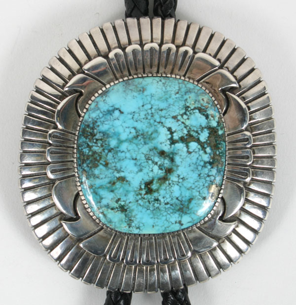 Appraisal: Large Navajo sterling and turquoise bolo tie by Jim Thomas