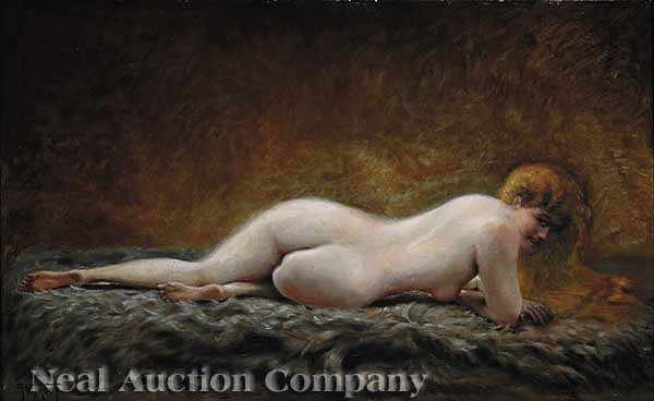 Appraisal: Georges- mile Viardot French - Reclining Red-Haired Nude oil on