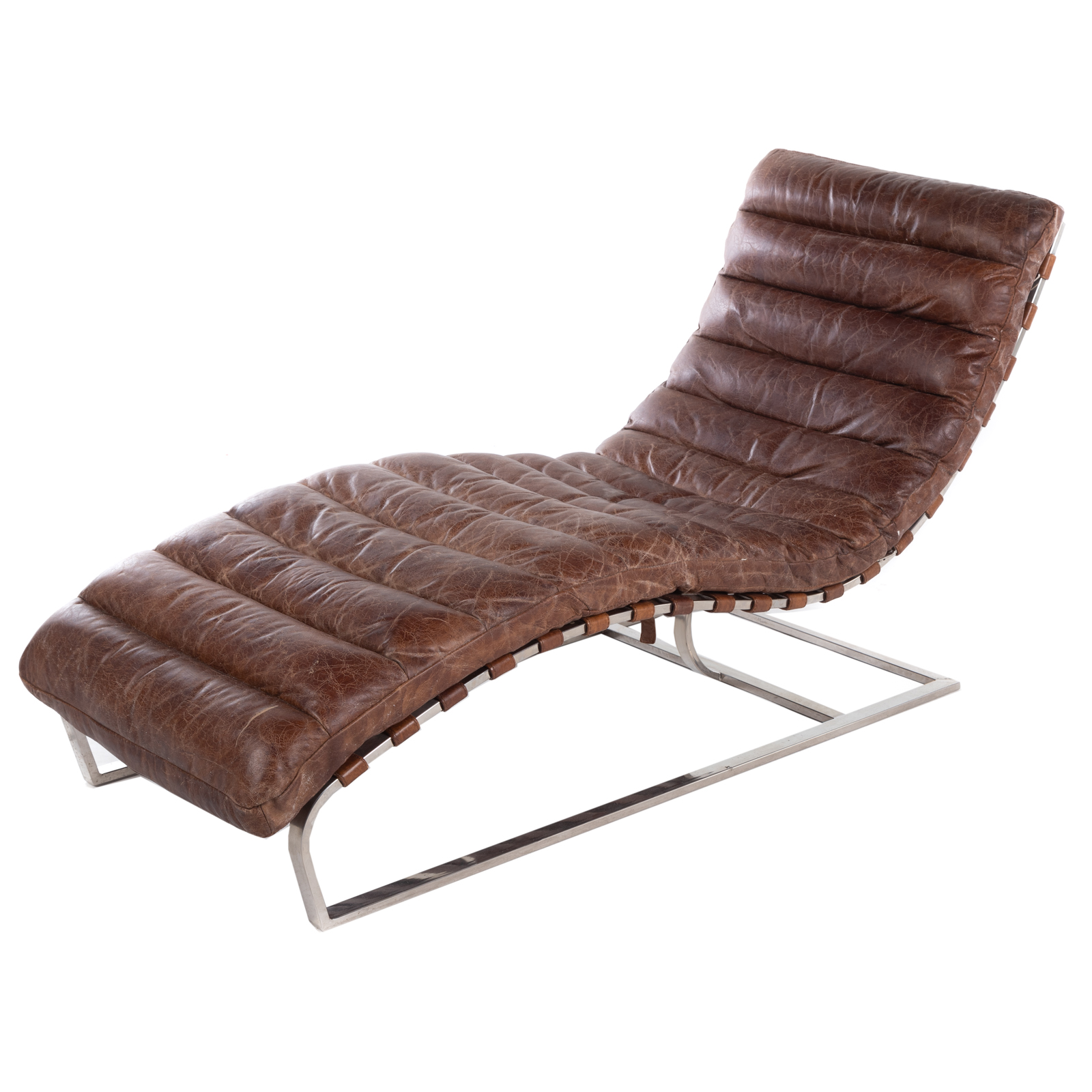 Appraisal: RESTORATION HARDWARE LEATHER OVIEDO CHAISE LOUNGE st century heavy stainless