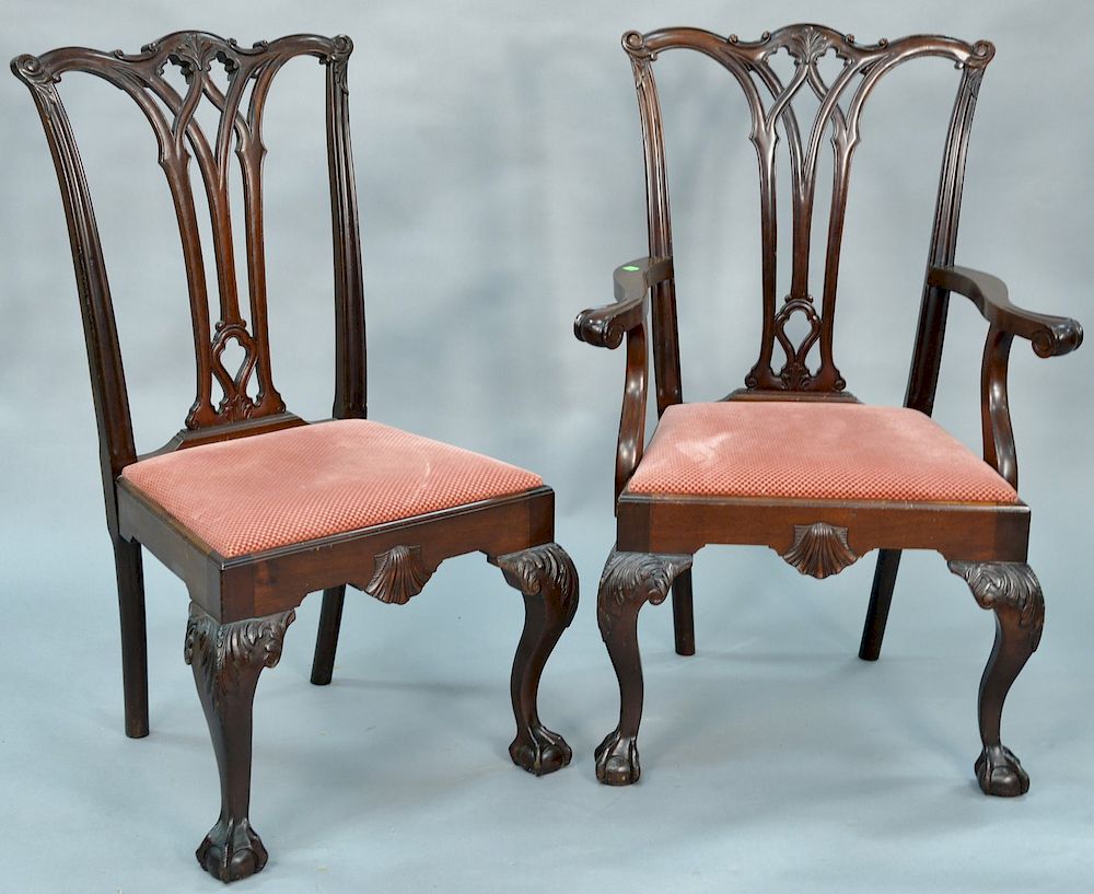 Appraisal: Set of eight Chippendale style mahogany dining chairs six and