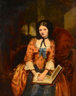 Appraisal: Victorian Painting Lady with Book Victorian genre painting depicting an