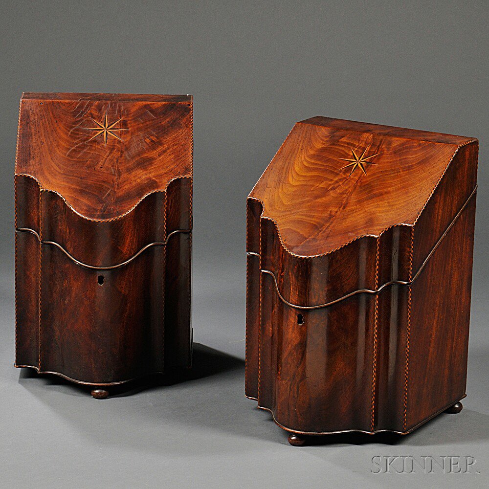 Appraisal: Pair of Mahogany Knife Boxes th century each with hinged