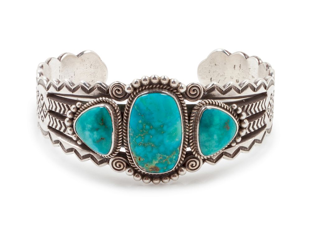 Appraisal: Silver and Turquoise Cuff Bracelet Silver and Turquoise Cuff Bracelet