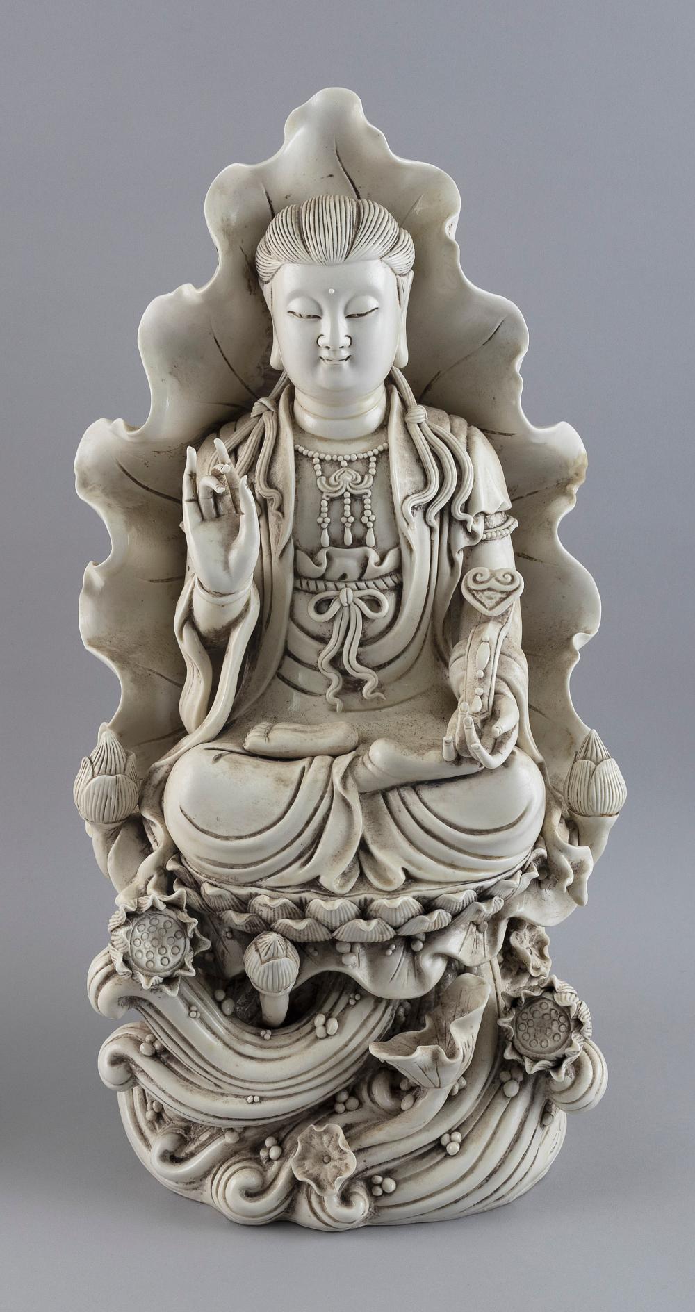 Appraisal: CHINESE BLANC DE CHINE PORCELAIN FIGURE OF GUANYIN EARLY TH