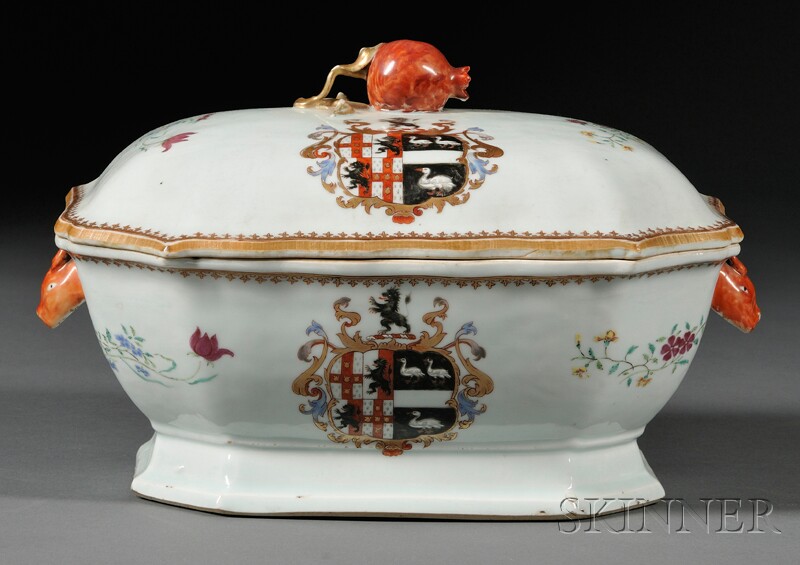 Appraisal: Chinese Export Armorial Porcelain Tureen th century pomegranate fruit-form knop