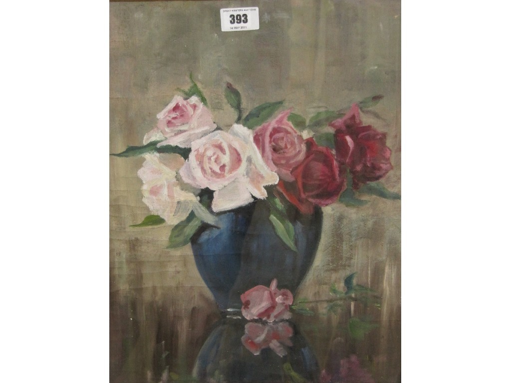 Appraisal: Oil on laid down canvas 'Roses'