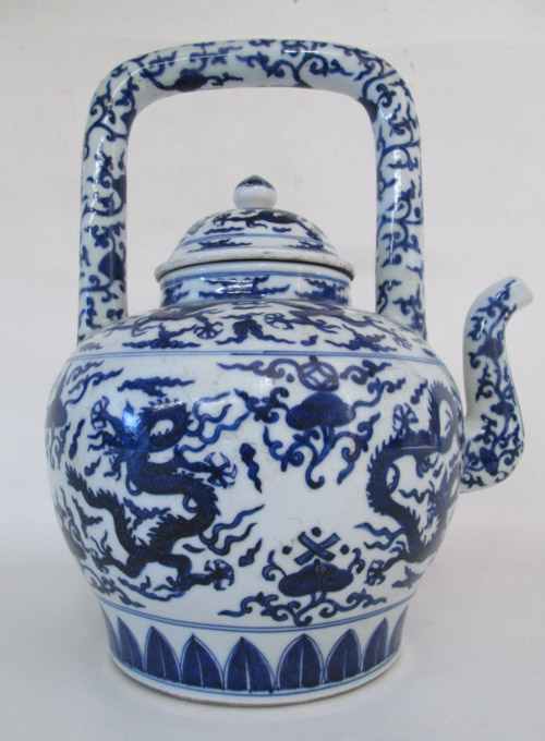 Appraisal: CHINESE BLUE UNDERGLAZE PORCELAIN TEAPOT having the original dome lid