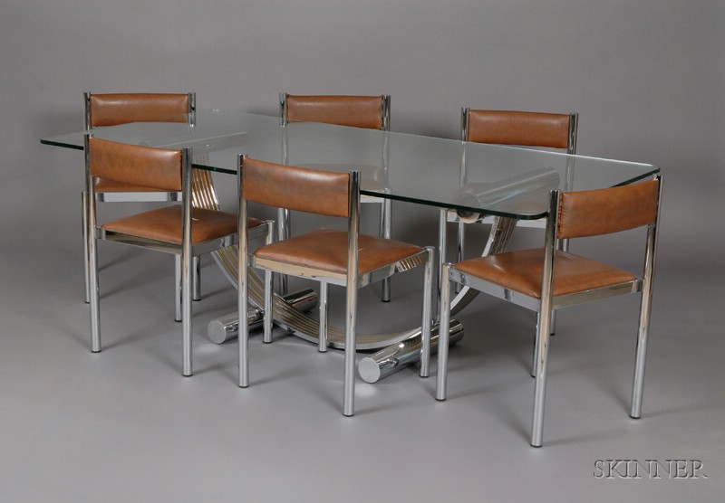 Appraisal: Glass-top Chrome Dining Table and Six Upholstered Chrome Chairs rectangular